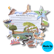 Load image into Gallery viewer, Waitī Watches The Wetlands - Printed and Made-Up Magnetic Board Story