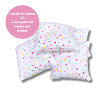 Load image into Gallery viewer, Set Of 5 Polka Dot Bean Bags (For games or cold packs)