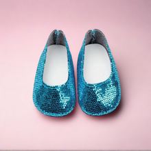 Load image into Gallery viewer, Glittery Blue Shoes for 18inch Doll