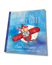 Load image into Gallery viewer, Book cover of 'Tom &amp; Small' by Clara Vulliamy with a child and dog on an airplane illustration.
