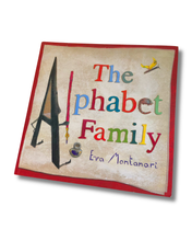 Load image into Gallery viewer, Book cover of 'The Alphabet Family' by Eva Montanari with colorful text and illustrations on a textured background. Available to purchase in New Zealand