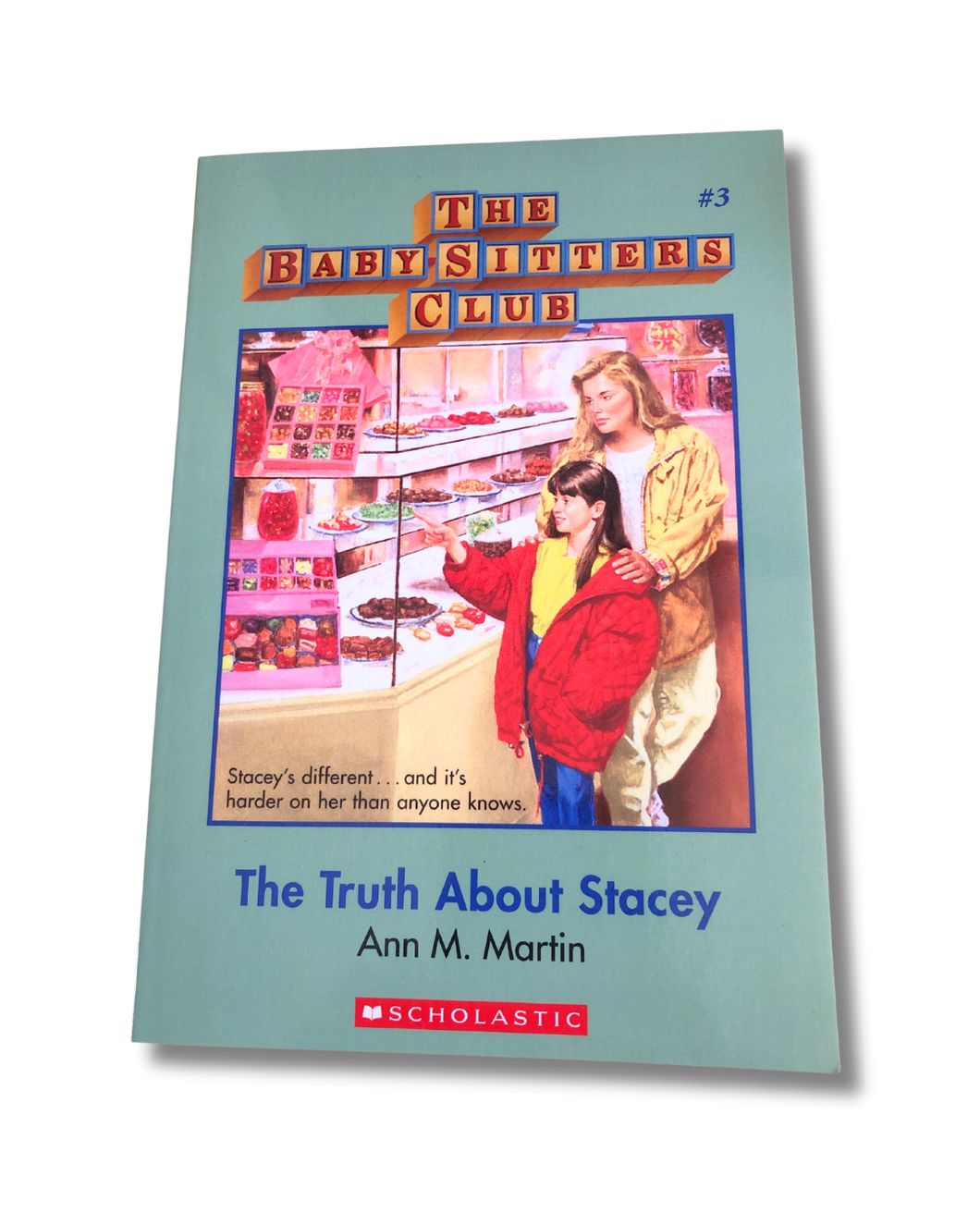 Book cover of 'The Truth About Stacey' from The Baby-Sitters Club series on a light blue background
