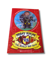 Load image into Gallery viewer, Book cover of 'Nerdy Ninjas vs The Really Bad Guys' with a red background and character illustration.