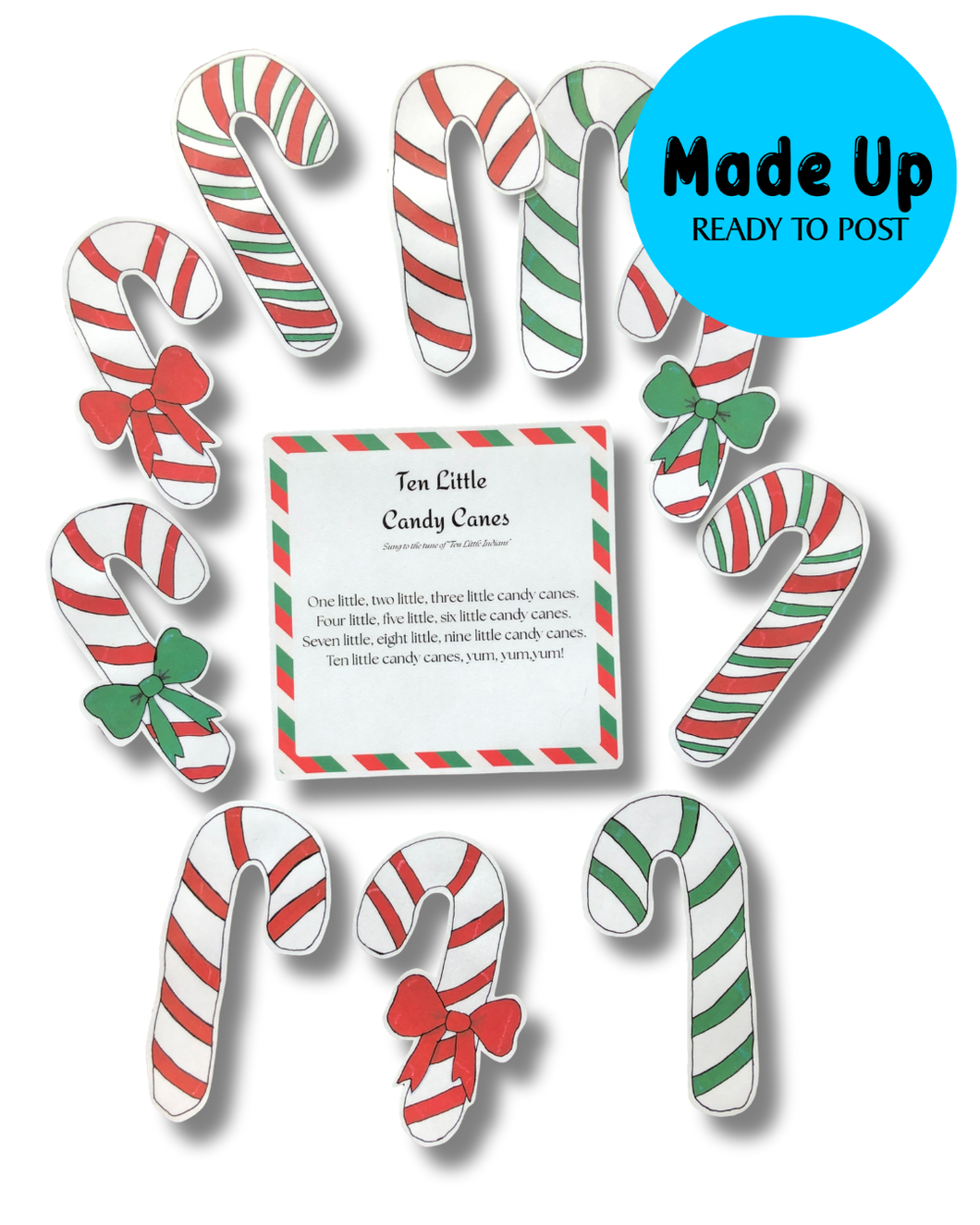 Ten Little Candy Canes -  Printed and Made Up Magnetic Board Song