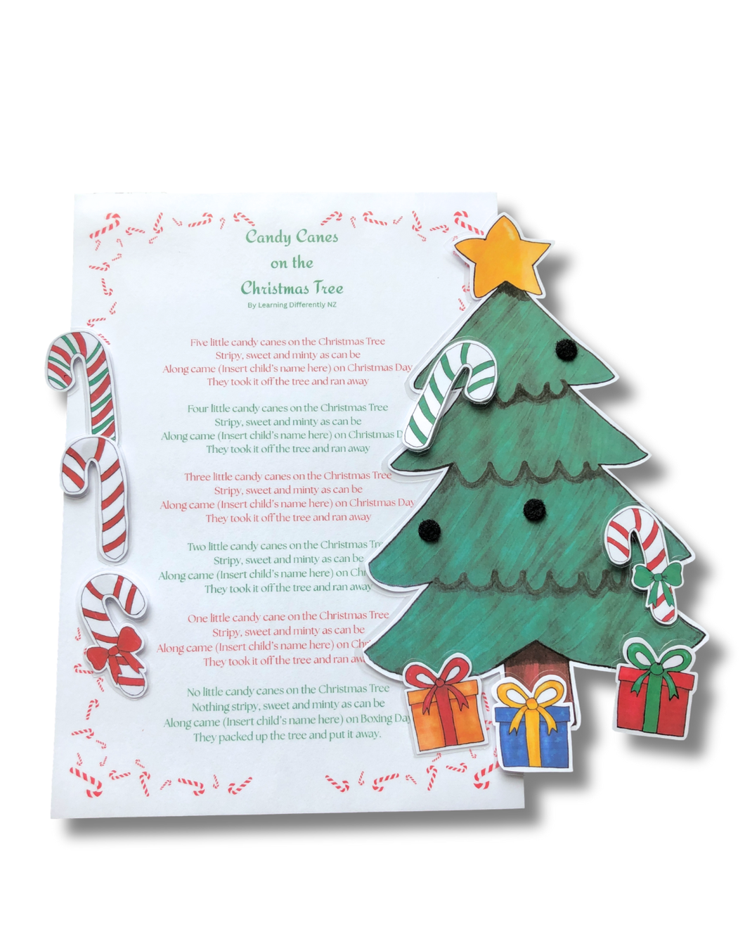 Children's magnetic stories with a cartoon Christmas tree and candy canes you can take on and off