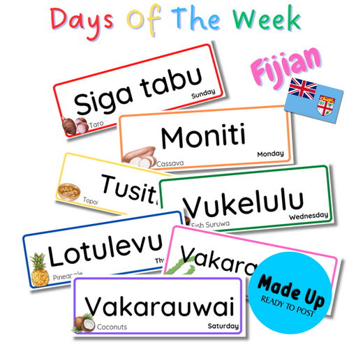 Fijian Days Of The Week - Large Magnetic Board Labels (Laminated)