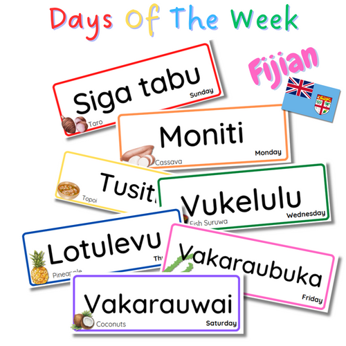 Fijian Days Of The Week - Digital Printable Large Board Labels