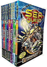 Load image into Gallery viewer, A boxed set of children's books titled 'Sea Quest' by Adam Blade, showing multiple colorful book spines and a large front cover with an illustrated marine creature and the title 'Sea Quest' in bold yellow letters.