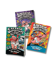 Load image into Gallery viewer, Three illustrated books from Captain Underpants: The Power of Professor Flushed! series by Dav Pailkey, arranged on a plain white background. Available to purchase in New Zealand 