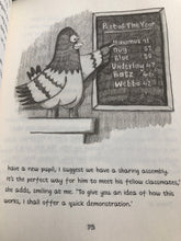 Load image into Gallery viewer, Cartoon of a bird pointing at a blackboard with text on a book page.