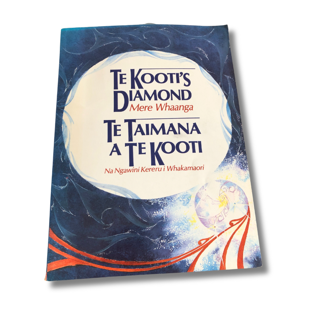 Book cover of 'Te Kooti's Diamond Mere Whaanga Te Taimana a Te Kooti' with a blue and white design.