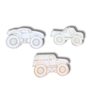 Wooden Monster Truck Blanks For Decorating Set of 3