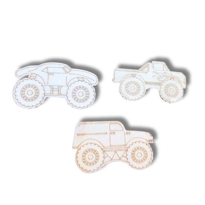 Wooden Monster Truck Blanks For Decorating Set of 3