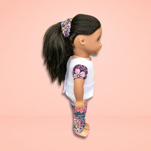 Navy Floral Dolls Clothing Set - Handmade (Free Matching Scrunchie)