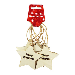 Wooden "Merry Christmas" Star Ornaments