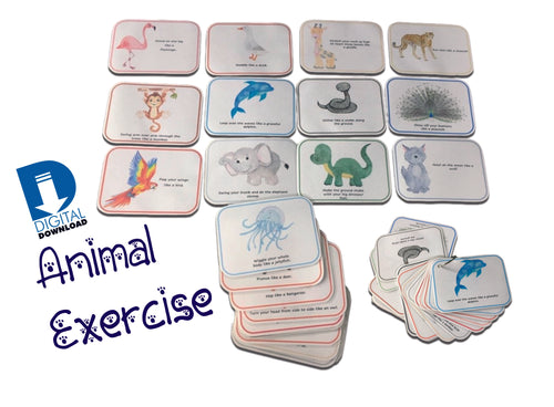 25 Animal Exercise Cards - Digital, Printable Exercise Game