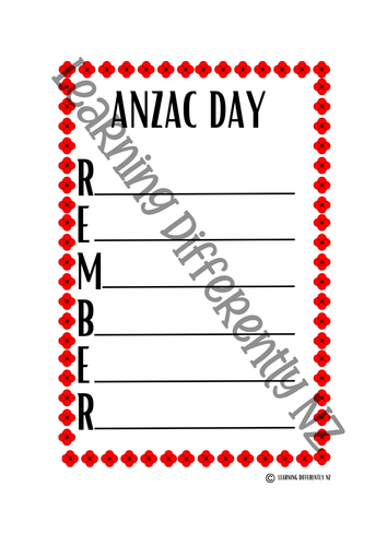 ANZAC Day Acrostic Poem Worksheet