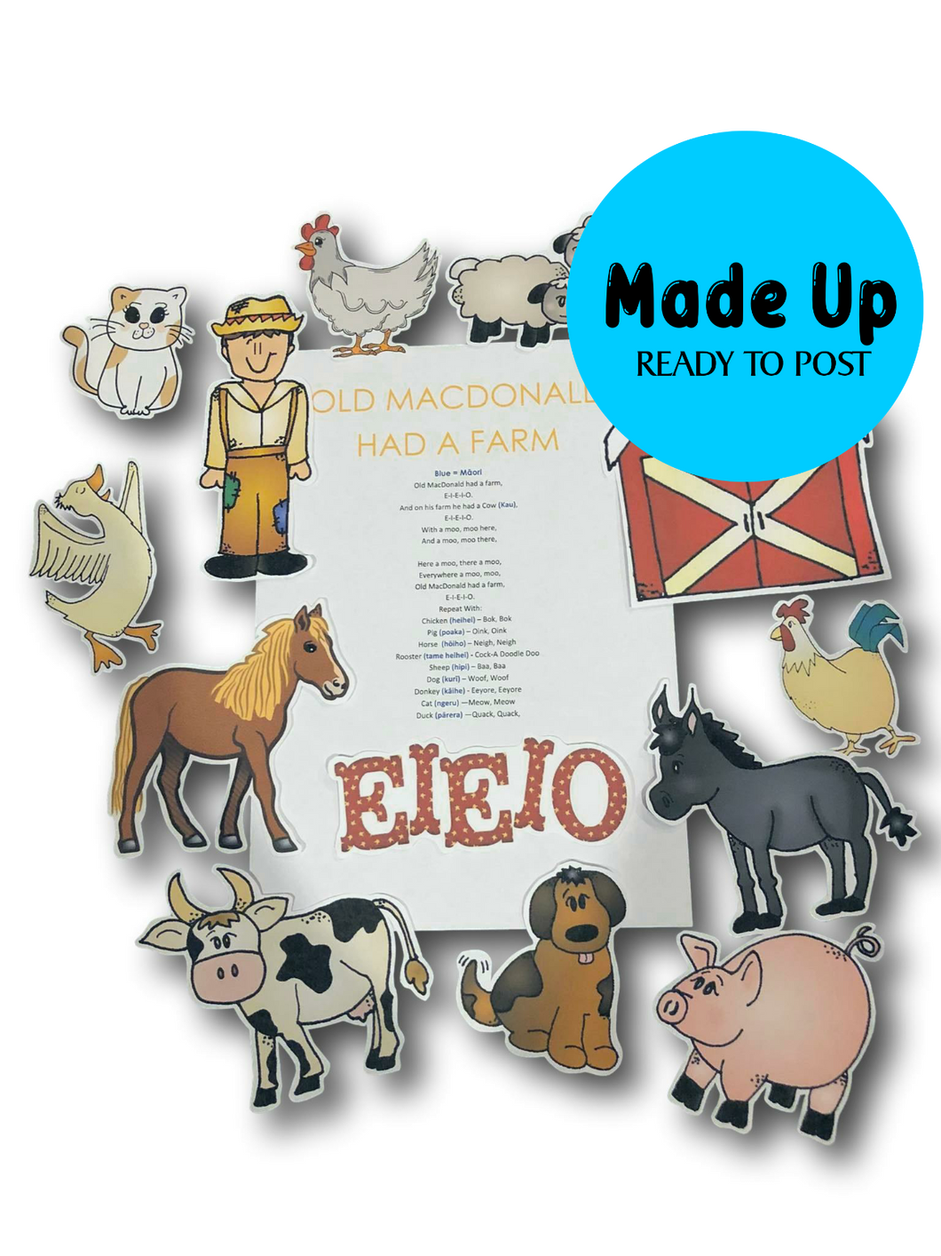 Old MacDonald Had A Farm (Māori and English) - Printed Magnetic Board Song